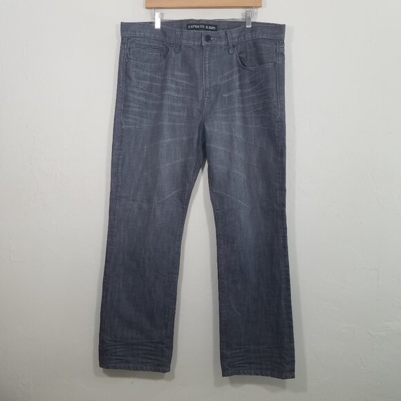 Express BLAKE Loose Fit Boot Cut Jeans Gray Size 36 - Picture 1 of 8
